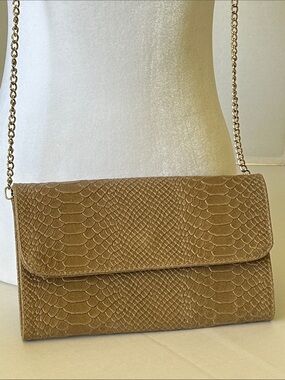 BORSE IN PELLE TAN SNAKESKIN DESIGN LEATHER CROSSBODY CLUTCH MADE IN ITALY